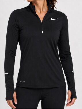 Nike Running Pullover Shirt Women Black Medium Stretch  Dri-FIT Quarter Zip